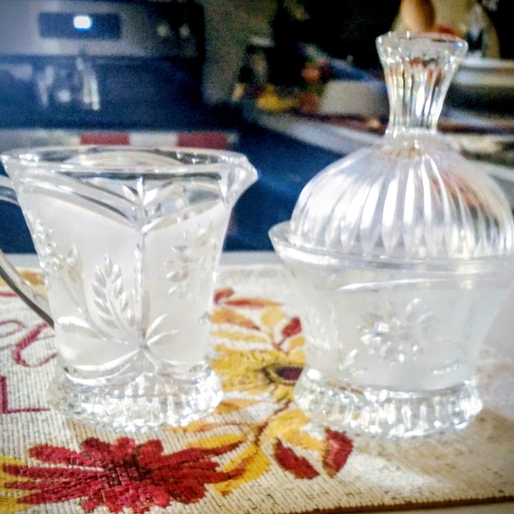 Vintage Cut Crystal Creamer/ Sugar Set No Tray Lausitzer German Floral Pattern